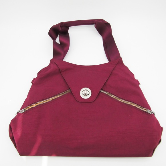 Baggallini Madrid Mulberry Burgundy Nylon Turnlock Tote Shoulder Travel Bag - Picture 1 of 8